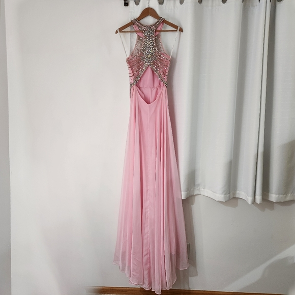 Ava Presley Light Pink Rhinestone Open-Back Prom Halter Dress Size 4 - Picture 2 of 12